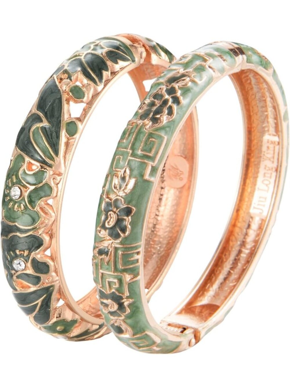 Vintage Cloisonne Handcrafted Enameled Rhinestone Rose Cuff Bracelet - Unique